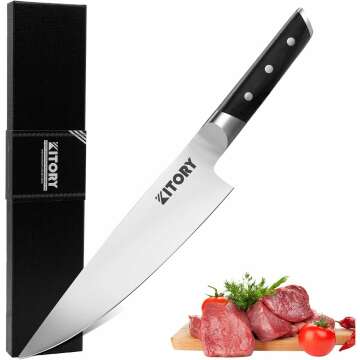 Kitory Japan Chef Knife 8", Gyutou Knife - Full Tang Pro Kitchen Knife - Forged German High Carbon Steel - Ergonomic Pakkawood Handle-Gift Box 2024 Gifts- Metadrop Series