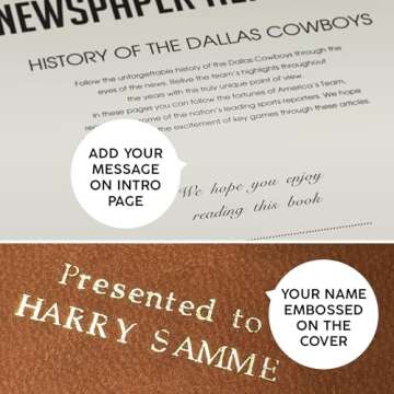 Signature gifts Dallas Football Personalized History Book - Cowboys Sports Fan Gift - A Pro Football History Told Through Newspaper Archive Coverage - Add a Name Gold Foil Embossed for Free - Cowboys