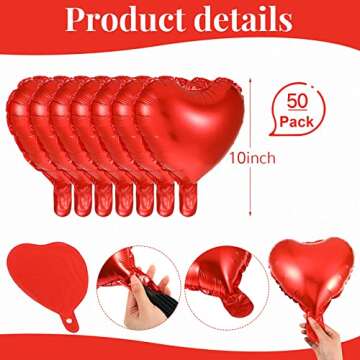 Civaner 50 Pcs 10 Inch Heart Balloons Valentine's Day Balloons Heart Shaped Foil Balloons for Valentine's Day Decoration Special Night Love Propose Marriage Engagement Anniversary Party(Red)