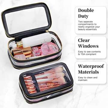 SEAMOSH Clear Make Up Toiletry Travel Makeup Organizer Bag For Women Portable Travel Toiletry Cosmetic Purse Pouch Bag Perfect For Business Or Personal Travel Essentials