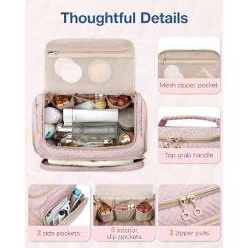 BAGSMART Travel Toiletry Bag, Large Wide-open Makeup Cosmetic Travel Bag for Toiletries with Handle, Pink-L