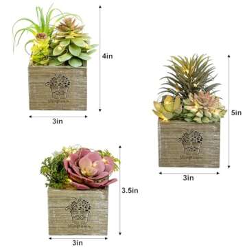 Artificial Succulent Plants, Mini Fake Plants with Led String Light for Bedroom Aesthetic Living Room Office Shelf Bathroom Decor