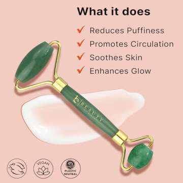 Beauty by Earth Jade Roller for Face - Face Massager Skin Care Tools with Small Eye Roller for Puffy Eyes, Face Care to Reduce Puffy Eyes, Facial Roller Self Care Gifts for Women