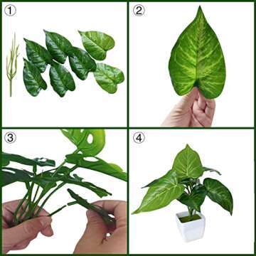 4 Pack Fake Plants for Bedroom Aesthetic Artificial Mini Greenery Potted Plant Faux Tropical Monstera Deliciosa and Scindapsus Leaves in Small Plastic Pot for Indoor Home Table Desk Office Shelf Decor