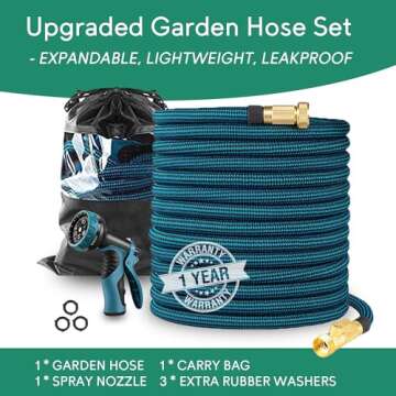 Expandable Garden Hose 100 ft, 2024 New No Kink Retractable Water Hose 100ft with 10 Pattern Spray Nozzle, Extra Strong Brass Connectors, Reinforced Expanding Latex Core, Ultra Lightweight & Flexible