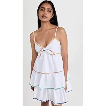 English Factory Women's Color Block Wave Trim 3 Tiered Mini Dress