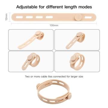 InsCrea 15 Pack Silicone Cable Ties，Adjustable Cord Organizer Wire Ties Cable Management Straps for Electronics, Travel Home Office Desk Wire Organization, Khaki