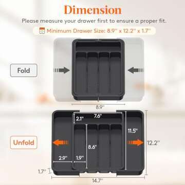 Lifewit Silverware Drawer Organizer, Expandable BPA Free Utensil Tray for Kitchen, Adjustable Flatware and Cutlery Holder for Spoons Forks Knives, Plastic Kitchen Organizers and Storage, Black