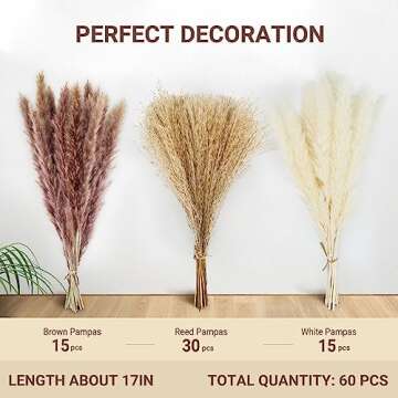 Natural Dried Pampas Grass Bonquet, Boho Home Decor Bouquet, Dried Flowers for Wedding Floral Arrangements Wall Bathroom Decor