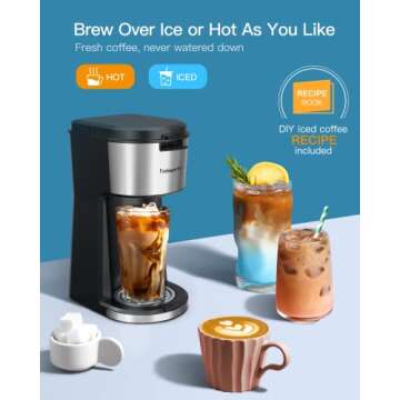 Famiworths Iced Coffee Maker with Milk Frother, Hot and Cold Single Serve Coffee Maker for K Cup & Ground Coffee, 6 to 14 Oz Brew Sizes, Coffee Machine with Descaling Reminder and Self Cleaning