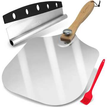 Premium Pizza Peel Set with Rocker Cutter & Brush