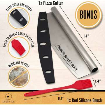 Premium Pizza Peel Set with Rocker Cutter & Brush