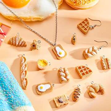 60 Pieces Handmade Simulation Food Bread Toast Pendant Charms Hanging Food Charms DIY Baking Charms for Earrings Imitation Resin Charms for Jewelry Making Necklace Earring DIY Craft