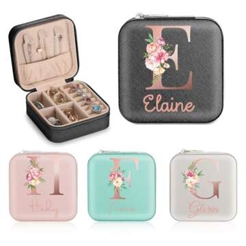 Travel Jewelry Box Jewelry Case, Personalized Jewelry Box for Women, Jewelry Organizer Small Jewelry Travel Case, Customized Jewelry Box with Initial &Name