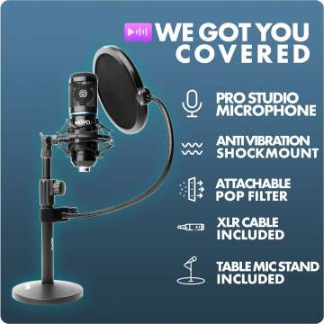 Movo PodPak2T 2-Pack Universal XLR Condenser Microphone Podcasting Equipment Bundle for 2 - includes 2 Cardioid Mics, Desktop Stands, Shock Mounts, Pop Filters and Cables - Podcast and YouTube Kit