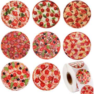 Blulu 600 Pieces Pizza Stickers Roll with Various Round Photo Pizza Designs, Decorative Seal Stickers for Pizza Themed Party Birthday Halloween Party Supply Classroom Reward Sticker