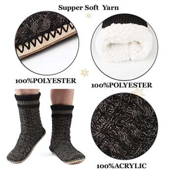 cosyone1997 Mens Fuzzy Slipper Socks with Soles, Warm House Shoes Indoor, Winter Cozy Christmas Birthday Father's Day Gifts Unique for Him Dad Grandpa Husband Boyfriend, Adult Size 10-11 Black