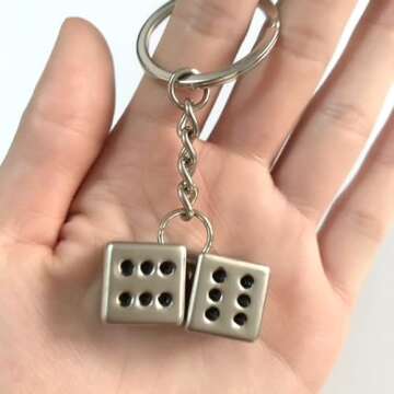 Lucky Silver Metal Dice Keychain - Durable Charm for Keys & Bags