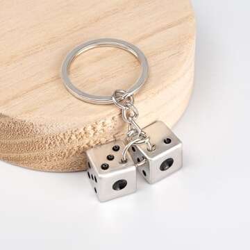 Lucky Silver Metal Dice Keychain - Stylish & Durable