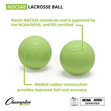 Champion Sports Colored Lacrosse Balls: Green Official Size Sporting Goods Equipment for Professional, College & Grade School Games, Practices & Recreation - NCAA, NFHS and SEI Certified - 1 Pack