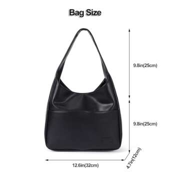 Tote Bags for Women Large Vegan Faux Leather Hobo Purse Soft Casual Retro Shoulder Handbag Bag For Everyday Use (Black)