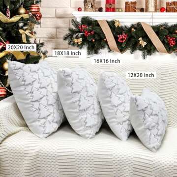 4TH Emotion Christmas Tree Decorative Pillow Covers 18x18 Set of 2, White Soft Plush Faux Fur Farmhouse Throw Cushion Cases for Xmas Winter Holiday Home Decorations