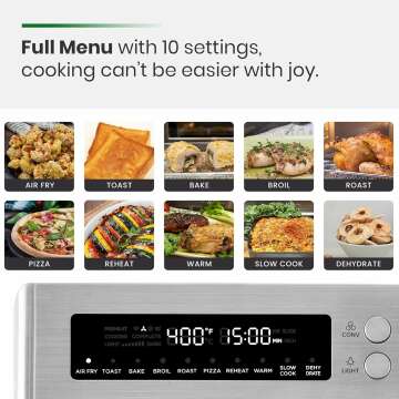 Infrared Heating Air Fryer Toaster Oven, Extra Large Countertop Convection Oven 10-in-1 Combo, 6-Slice Toast, Enamel Baking Pan Easy Clean with Recipe Book, Brushed Stainless Steel Finish