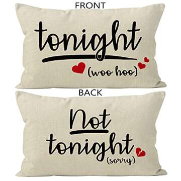 YUESHARE Love Couple Heart Reversible Linen Throw Pillow Cover 12 x 20 Inch, Funny Wedding Valentine's Day Bridal Shower Couple Gifts for Home Room Bed Sofa Decorations Decor