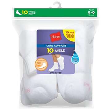 Hanes Womens Value, Ankle Soft Moisture-wicking Socks, Available In 10 And 14-packs Athletic-socks, White - 10 Pack, 5-9 US