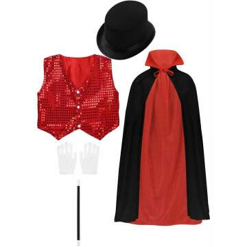 TiaoBug Kids Boys Girls Magician Cosplay Costumes Cape Top Hat Magic Gloves Halloween Performance Fancy Dress up Outfits Set