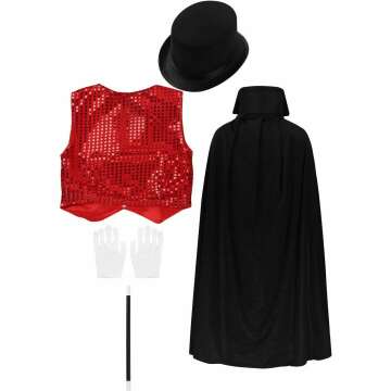 TiaoBug Kids Boys Girls Magician Cosplay Costumes Cape Top Hat Magic Gloves Halloween Performance Fancy Dress up Outfits Set