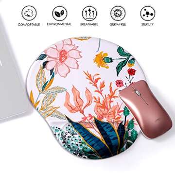 HODYXIN Ergonomic Mouse Pad with Wrist Support,Cute Rest,Comfortable for Home Office Gaming Working Computers Laptop,Pain Relief Non-Slip PU Base (Creamy White)