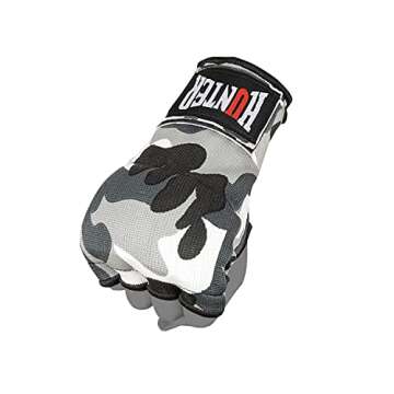 HUNTER Gel Padded Inner Gloves with Hand Wraps for Boxing (Comes in Pair) (Grey Camo, S/M)