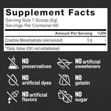 FORCE FACTOR Creatine Monohydrate, Creatine Powder for Muscle Gain, More Strength, and Faster Workout Recovery, Clinically Studied Micronized Creatine 5g Dose Per Serving, Unflavored, 60 Servings