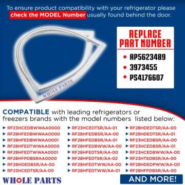 Whole Parts Refrigerator French Door Seal Gasket Assembly, Gray Color, Single Piece, Part# DA97-12522J - Replacement & Compatible with Some Samsung Refrigerators