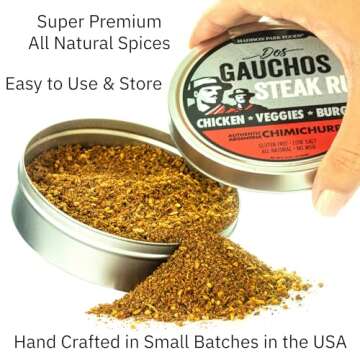 Dos Gauchos Argentinian Steak Rub-Authentic Chimichurri Dry Spice Blend-Grilling, Smoking, Roasting - All Natural, Gluten Free, Keto, Sugar Free, Low Sodium, No MSG - Madison Park Foods, 2.75 oz Tin