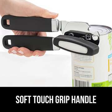 The Original Gorilla Grip Heavy Duty Stainless Steel Smooth Edge Manual Can Opener and Bottle Openers, Soft Handle, Rust Proof Oversized Handheld Easy Turn Knob, Multifunctional Kitchen Tool, Black