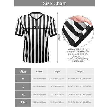 SOMSOC 6 Pieces Men's Official Referee Costume Set Black and White Striped Pro-Style V-Neck Referee Shirt Referee Cards Hat Penalty Flag Sandbag Whistle with Lanyard for Basketball Football Soccer