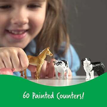 Learning Resources Farm Animal Counters - 60 Pieces, Ages 3+ Toddler Learning Toys, Farm Animals Toys, Develops Counting and Matching Skills