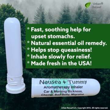 Urban ReLeaf NAUSEA & TUMMY Aromatherapy Inhaler! Relief Car, Morning Sickness, Chemo Queasiness, Bad Belly, Migraine Quease, Medication illness! Inhale Deeply for fast relief. 100% Natural, Drug Free