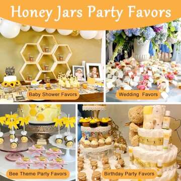 Aliggbent Honey Jars,48 Pack Mini Honey Jars Party Favors in Bulk,1.5oz Small Hexagon Glass Honey Jars with Dipper,Stickers,Gold Lid,Charm,Gift Bags and Jute,for Baby Shower,Wedding Favors(No Honey)