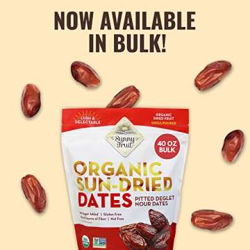 Sunny Fruit Organic Dried Pitted Deglet Nour Dates, 2.5 Pound Bulk Bag | Healthy, Sweet Snack | ORGANIC, NON-GMO, VEGAN, HALAL, KOSHER, NO PRESERVATIVES, NO SUGAR ADDED