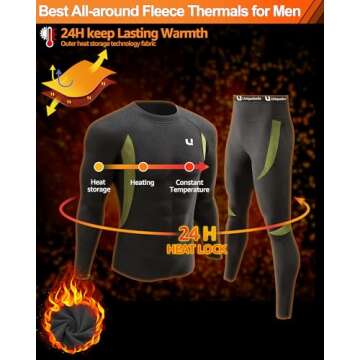 UNIQUEBELLA Men's Thermal Underwear Sets Top & Long Johns Fleece Sweat Quick Drying Thermo Base Layer Black