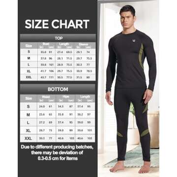 UNIQUEBELLA Men's Thermal Underwear Sets Top & Long Johns Fleece Sweat Quick Drying Thermo Base Layer Black