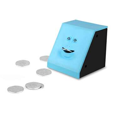 Youngine Novelty Face Bank Coin Eating Savings Bank Kids Money Saving Collection Piggy Bank (Blue)