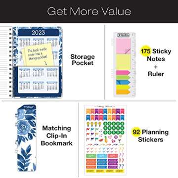 Global Printed Products Designer Agenda for 2022-2023 Academic Calendar Year - 5.5x8 in Hardcover - College Students and Teachers Daily, Weekly, Monthly Planners - Includes Bookmark - Blue Bloom