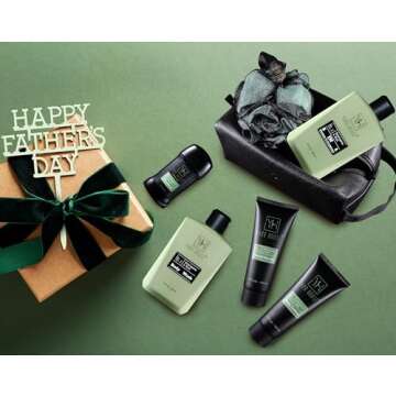 Yard House Mens Luxury Bath and Body Gift Set For Him - Skin Care Kit in Eucalyptus and Mint - Fathers Day Birthday Christmas Gifts Ideas For Men - 7Pcs Set w. Full Size Items in Leather Toiletry Bag