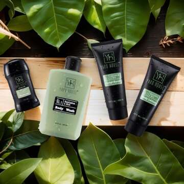 Yard House Mens Luxury Bath and Body Gift Set For Him - Skin Care Kit in Eucalyptus and Mint - Fathers Day Birthday Christmas Gifts Ideas For Men - 7Pcs Set w. Full Size Items in Leather Toiletry Bag