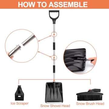 OCGIG 3-in-1 Portable Snow Shovel Kit with Ice Scraper and Snow Brush, Emergency Collapsible Design Snow Remover Set for Garden, Camping, Car, Trucks and Other Outdoor Activities