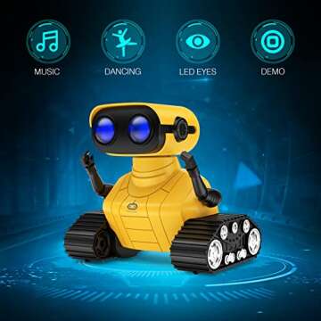 ALLCELE Robot Toys, Rechargeable RC Robots for Kids Boys, Remote Control Toy with Music and LED Eyes, Gift for Children Age 3 Years and Up - Yellow